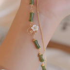Fortune Jewel 14k Gold Plated Copper Peridot Bamboo Flower Wealth Double Layer Bracelet