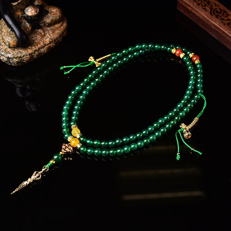 Fortune Jewel 108 Beads Natural Green Agate Success Bracelet Mala