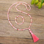 Fortune Jewel 108 Mala Beads Pink Crystal Love Tassel Bracelet