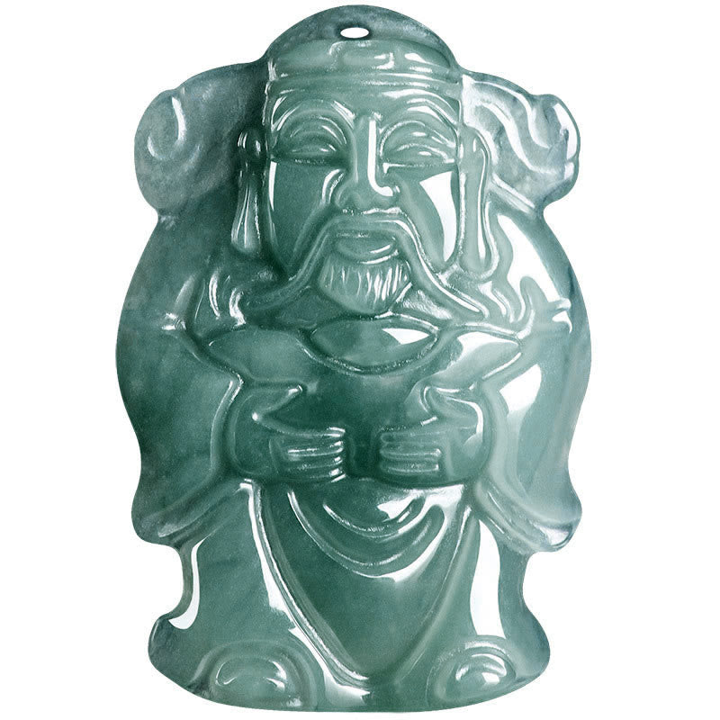 Fortune Jewel Natural Green Jade Chinese God of Wealth Caishen Ingot Abundance Necklace Pendant