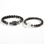 Fortune Jewel Natural Silver Sheen Obsidian Cute Cat Head Protection Bracelet