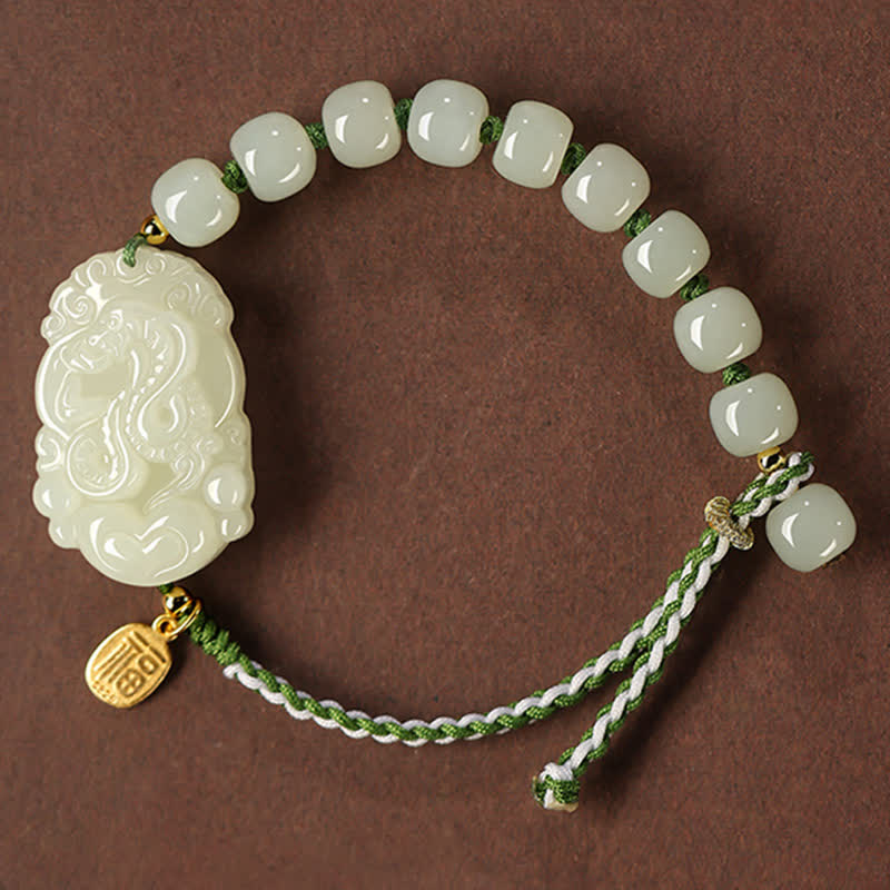 Fortune Jewel 925 Sterling Silver Chinese Zodiac Hetian Jade Happiness Luck String Bracelet