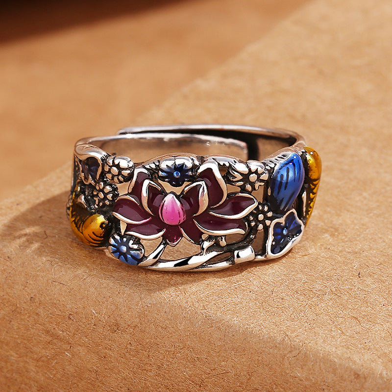Fortune Jewel Koi Fish Lotus Flower Leaf Design Luck Wealth Ring