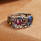 Fortune Jewel Koi Fish Lotus Flower Leaf Design Luck Wealth Ring