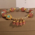 Fortune Jewel Strawberry Quartz Moonstone Healing Tassel Charm Bracelet