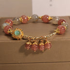 Fortune Jewel Strawberry Quartz Moonstone Healing Tassel Charm Bracelet