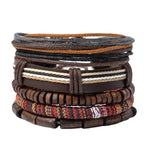 Fortune Jewel Wrap Hemp Cords Wood Beads Leather Bracelet