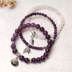 Fortune Jewel 3PCS Natural Quartz Crystal Beaded Healing Energy Lotus Bracelet