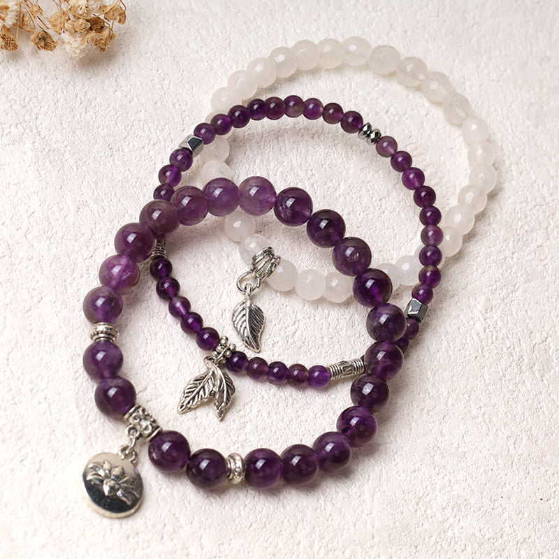 Fortune Jewel 3PCS Natural Quartz Crystal Beaded Healing Energy Lotus Bracelet