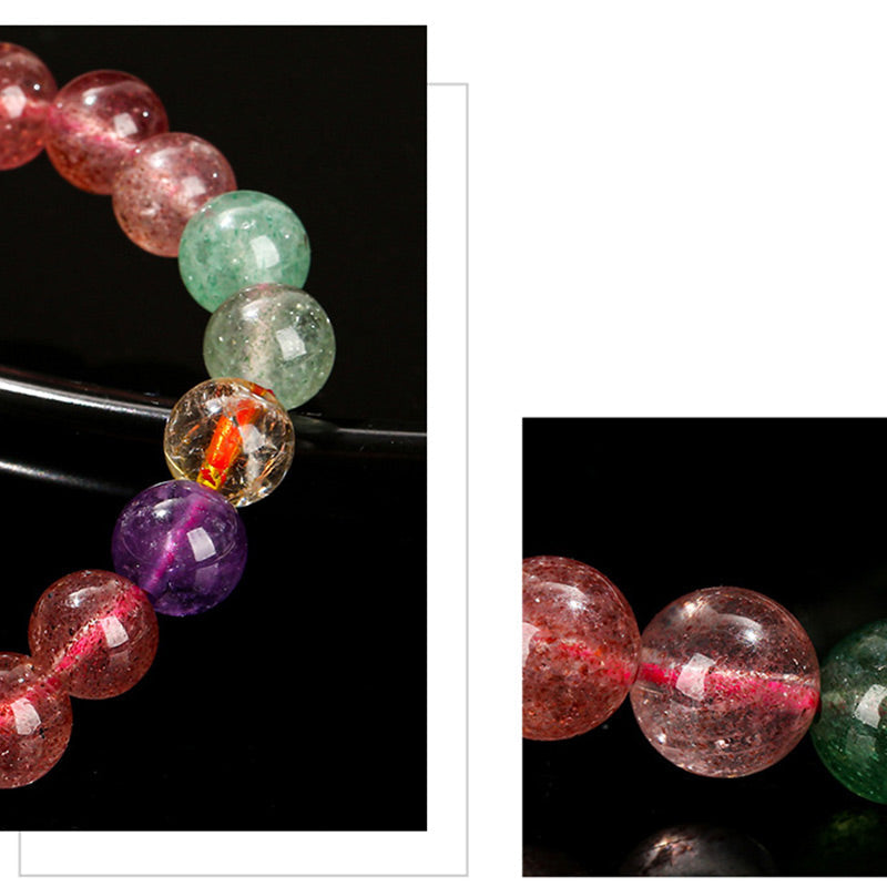 Fortune Jewel Natural Multicolored Strawberry Quartz Love Healing Beaded Bracelet