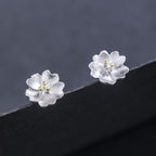Fortune Jewel 925 Sterling Silver Cherry Blossoms Floral Calm Stud Earrings