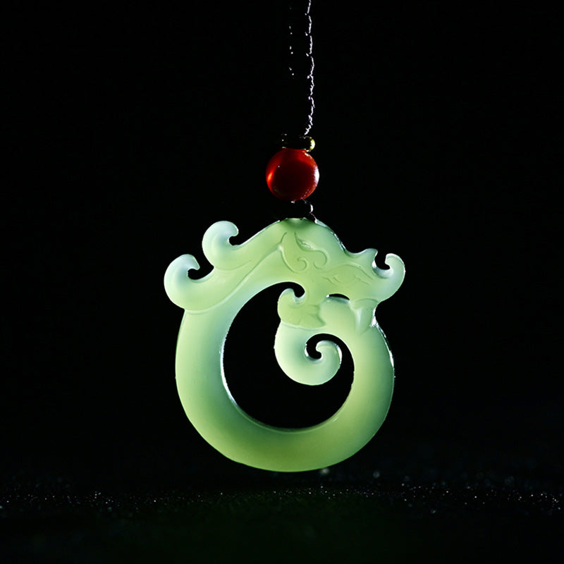Fortune Jewel White Jade Cyan Jade Dragon Protection Necklace String Pendant Fortune Jewel