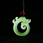 Fortune Jewel White Jade Cyan Jade Dragon Protection Necklace String Pendant Fortune Jewel