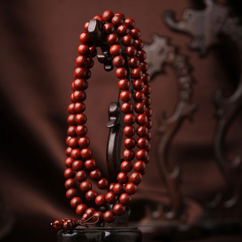 Fortune Jewel Tibetan Small Leaf Red Sandalwood 108 Beads Mala Meditation Bracelet