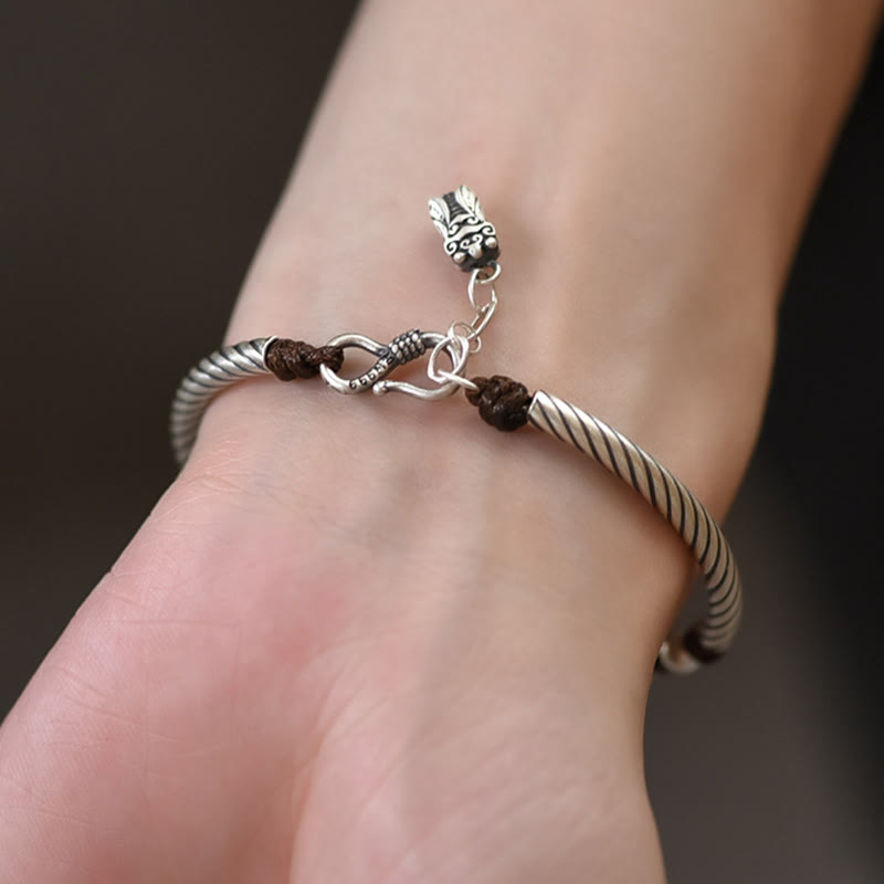 Fortune Jewel 999 Sterling Silver Bamboo Pattern Cicada Luck Wealth Bracelet
