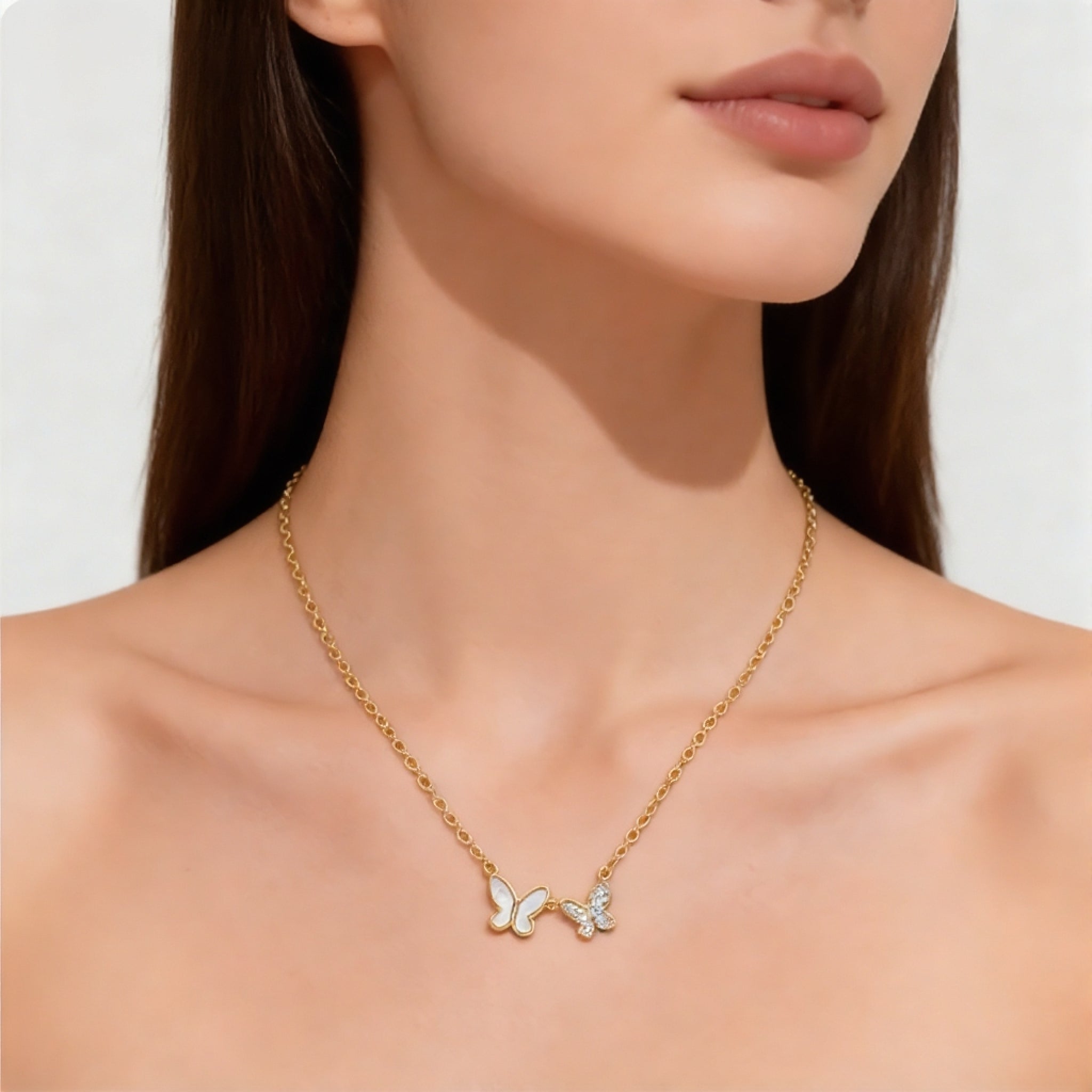 925 Sterling Silver Double Butterfly Necklace