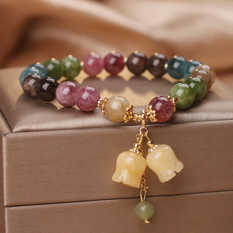 Fortune Jewel Natural Colorful Tourmaline Flower Bead Love Bracelet