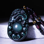 Fortune Jewel Tibetan Positive Rainbow Obsidian PiXiu Necklace