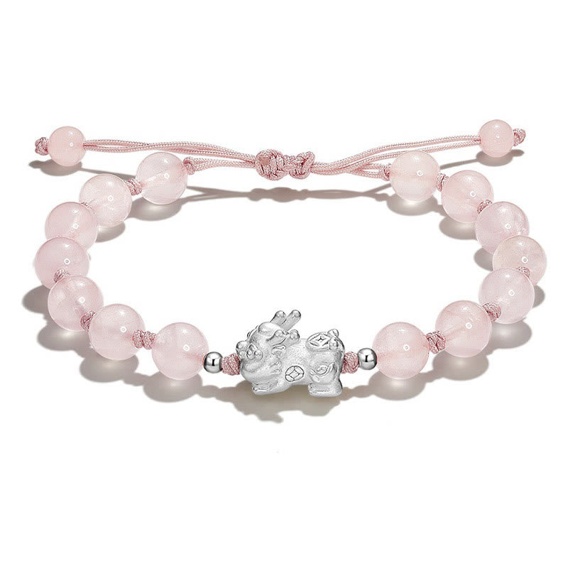 Fortune Jewel Natural Black Obsidian Cat's Eye Pink Crystal PiXiu Strength Bracelet