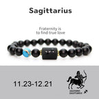 Fortune Jewel 12  Constellations of the Zodiac Black Onyx Adjustable Bracelet