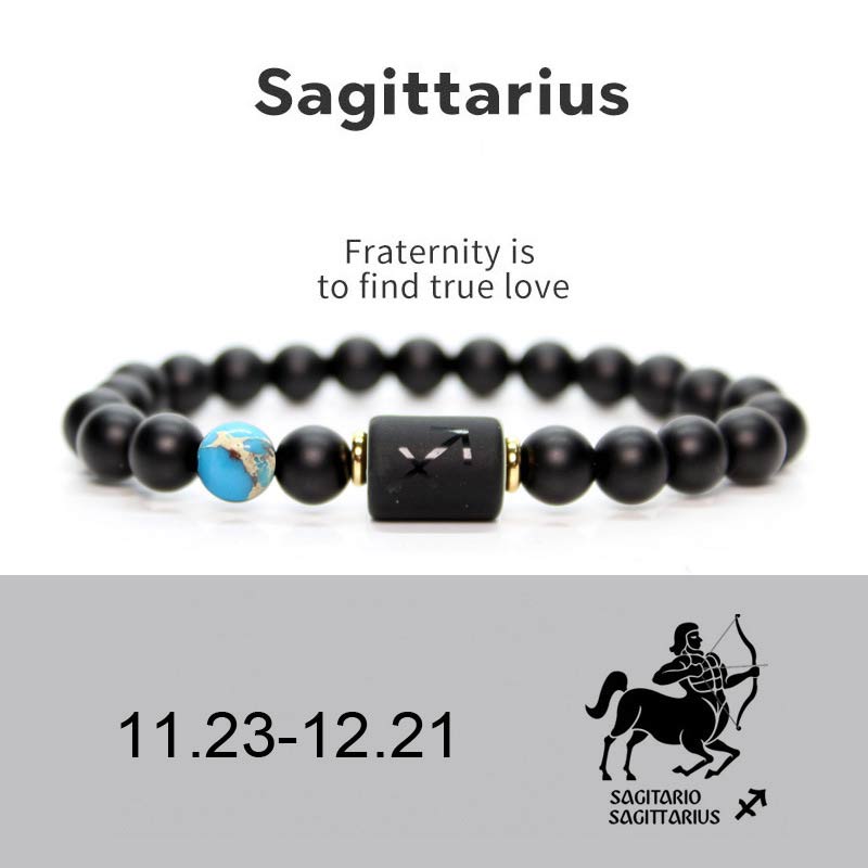 Fortune Jewel 12  Constellations of the Zodiac Black Onyx Adjustable Bracelet