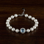 Fortune Jewel 925 Sterling Silver Pearl Blue Chalcedony Healing Chain Bracelet Ring