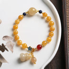 Fortune Jewel Natural Golden Silk Jade Gourd Charm Wealth Luck Bracelet