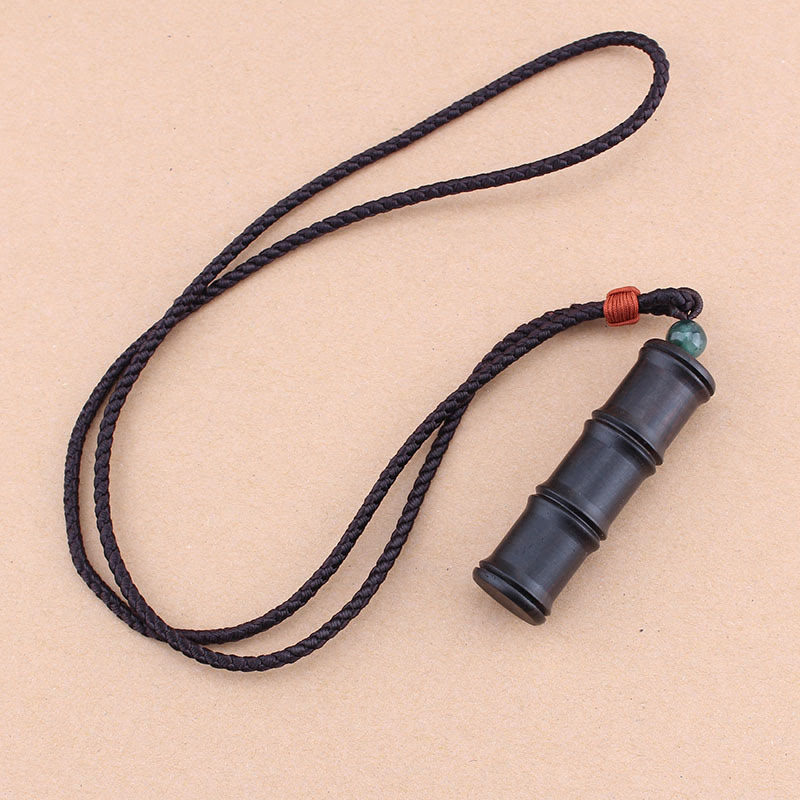 Fortune Jewel Ebony Wood Bamboo Pattern Ghau Prayer Box Peace Necklace Pendant