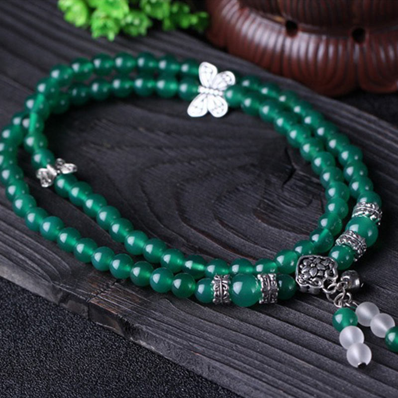 Fortune Jewel Natural Green Agate Butterfly Support Bracelet
