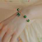 Fortune Jewel 14k Gold Plated Green Chalcedony Maple Leaf Courage Strength Bracelet