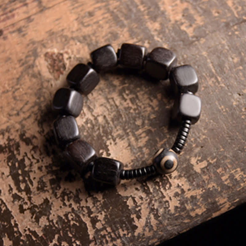 Fortune Jewel Tibetan Ebony Wood Dzi Bead Strength Bracelet