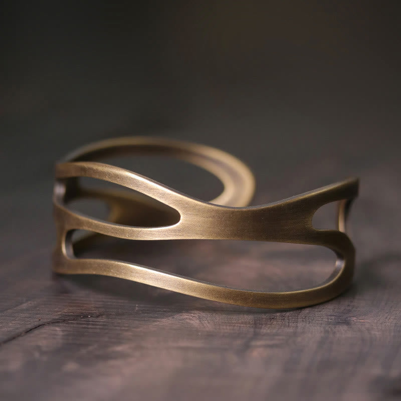 Fortune Jewel Vintage Curved Copper Brass Wealth Adjustable Cuff Bracelet Bangle