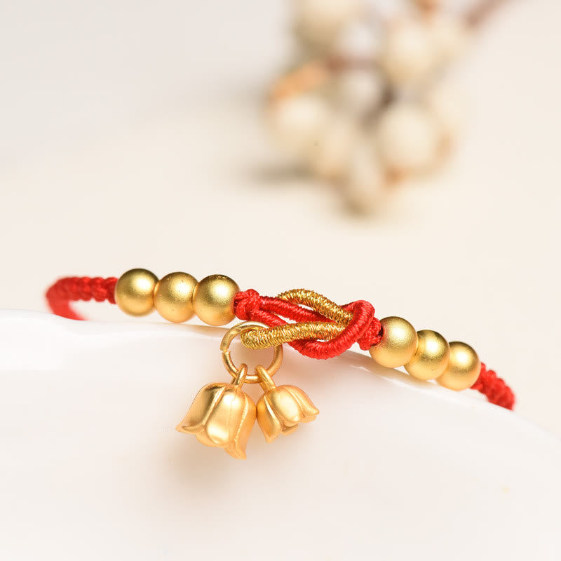 Fortune Jewel Handcrafted Lily Of The Valley Flower Charm Design Luck Protection Braided Bracelet