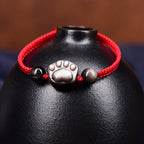 Fortune Jewel Natural Silver Sheen Obsidian Gold Sheen Obsidian Cute Cat Paw Claw Protection Rope Bracelet