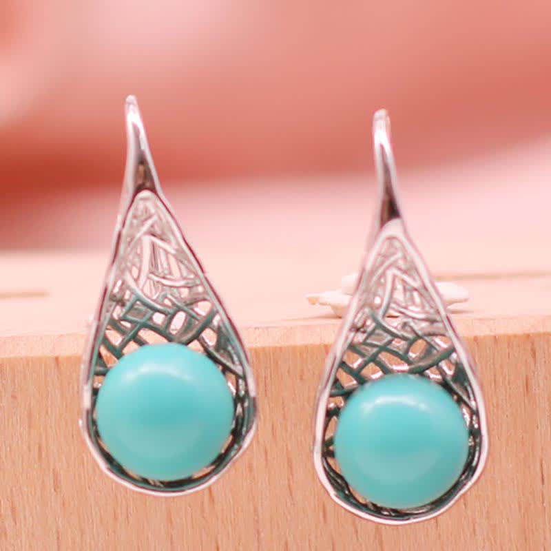 Fortune Jewel 925 Sterling Silver Turquoise Beaded Pattern Protection Drop Dangle Earrings