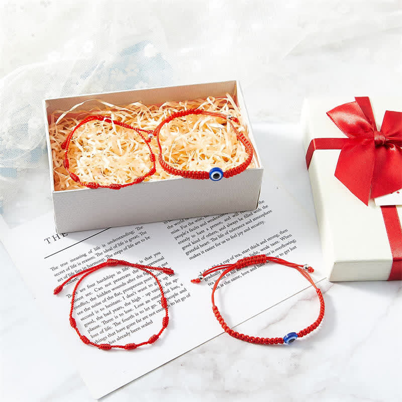 Fortune Jewel 4Pcs Evil Eye Seven Knot Red String Protection Bracelet