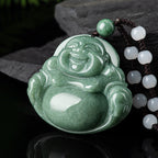 Buddha Stones Laughing Buddha Cyan Jade Harmony Necklace String Bead Pendant Fortune Jewel