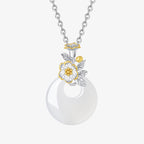 Fortune Jewel 925 Sterling Silver Round Chalcedony Twelve Months Flower Harmony Necklace Pendant