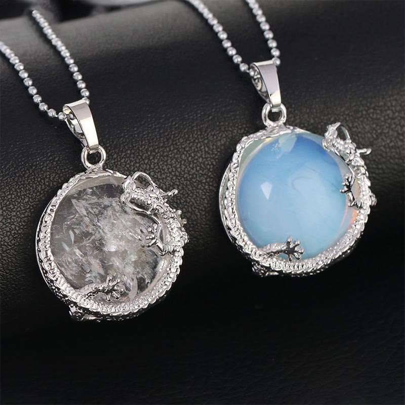 Fortune Jewel Chinese Dragon Natural Quartz Crystal Healing Energy Necklace Pendant