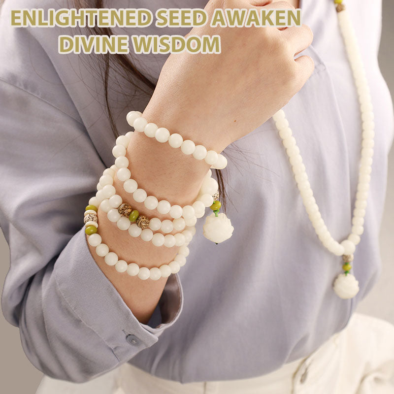 Fortune Jewel White Jade Bodhi Lotus Mala Harmony Necklace Bracelet