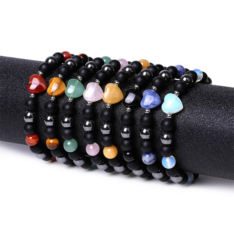 Fortune Jewel Black Onyx Tiger Eye Stone Crystal Love Heart Protection Bracelet