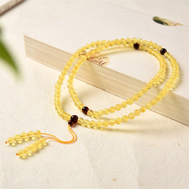 Fortune Jewel 108 Mala Beads Natural Amber Clear Anxiety Bracelet
