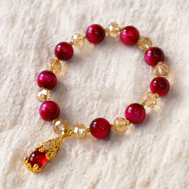 Fortune Jewel Red Tiger Eye PiXiu Fox Protection Self Confidence Bracelet