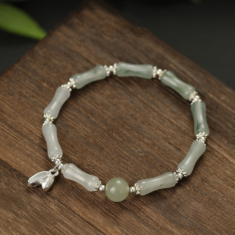Fortune Jewel 925 Sterling Silver Natural Tianshan Jade Bamboo Charm Luck Bracelet