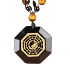 Fortune Jewel Bagua Yin Yang Black Obsidian Purification Beaded Necklace Pendant