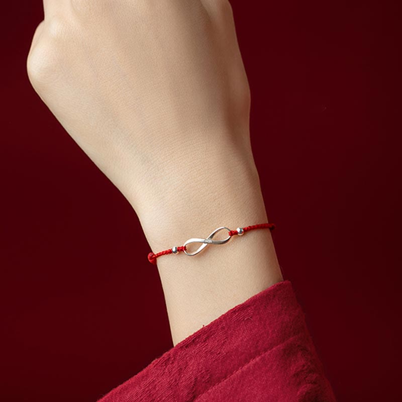 Fortune Jewel 925 Sterling Silver Endless Knot Protection Luck Red String Bracelet Anklet
