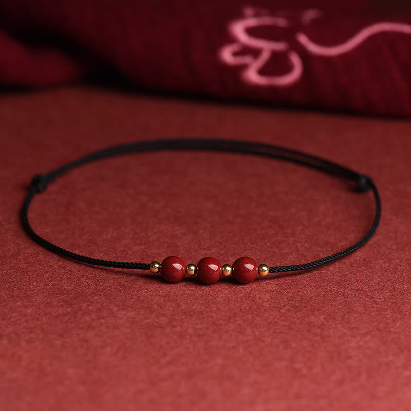 Fortune Jewel Natural Lucky Cinnabar Bead Blessing String Bracelet Anklet