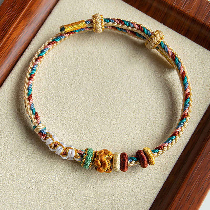 Fortune Jewel Handmade Dunhuang Color Peach Blossom Pattern Braid String Bracelet