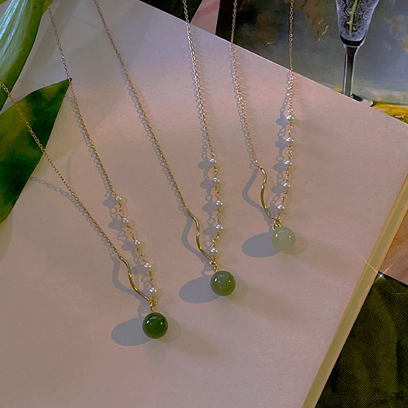 Fortune JewelNatural Hetian Jade Pearl Luck Bead Necklace Pendant