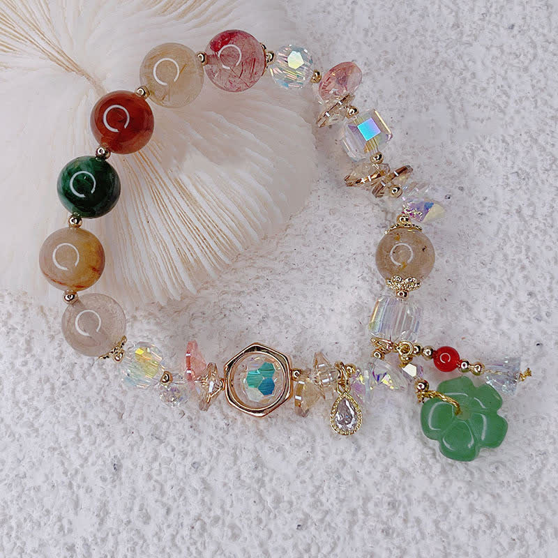 Fortune Jewel Colorful Gemstone Green Aventurine Flower Bead Luck Bracelet